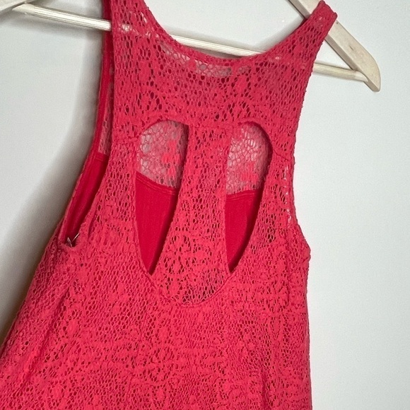 FREE people red sleeveless crochet lace high neck racerback trapeze dress - Picture 6 of 8